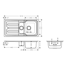 hansgrohe S44 S440-F517 100 Einbauspüle 342/145 mit Abtropffläche und automatischer Ablaufgarnitur, Edelstahl