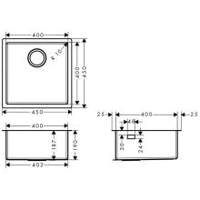 hansgrohe S71 S719-U400 Unterbauspüle 400, Edelstahl