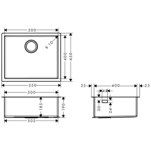 hansgrohe S71 S719-U500 Unterbauspüle 500, Edelstahl