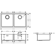 hansgrohe S71 S719-U765 Unterbauspüle 370/370, Edelstahl