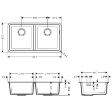 hansgrohe S51 S510-U770 Unterbauspüle 370/370, Betongrau