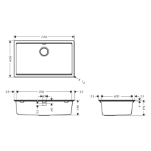 hansgrohe S53 S530-U700 Unterbauspüle 700 mit manueller Ablaufgarnitur, Steingrau