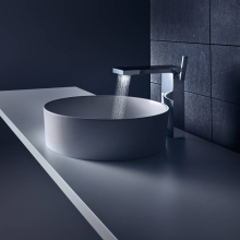 AXOR MyEdition Einhebel-Waschtischmischer 230 für Aufsatzwaschtische mit Push-Open Ablaufgarnitur, Chrom/Schwarzglas
