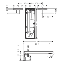 AXOR MyEdition 3-Loch Waschtischarmatur Unterputz für Wandmontage mit Auslauf 221 mm, ohne Platte, Brushed Nickel