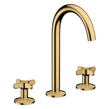 AXOR One 3-Loch Waschtischarmatur 170 mit Kreuzgriffen und Push-Open Ablaufgarnitur, Polished Gold Optic