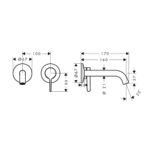 AXOR One Einhebel-Waschtischmischer Unterputz für Wandmontage mit Hebelgriff und Auslauf 160 mm, Edelstahl Optic