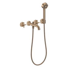 AXOR One 3-Loch Wannenarmatur Unterputz für Wandmontage mit Kreuzgriffen und Handbrause, Polished Red Gold