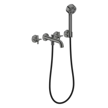 AXOR One 3-Loch Wannenarmatur Unterputz für Wandmontage mit Kreuzgriffen und Handbrause, Polished Black Chrome