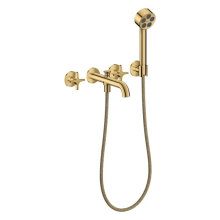 AXOR One 3-Loch Wannenarmatur Unterputz für Wandmontage mit Kreuzgriffen und Handbrause, Polished Gold Optic
