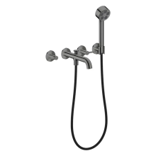 AXOR One 3-Loch Wannenarmatur Unterputz für Wandmontage mit Hebelgriffen und Handbrause, Polished Black Chrome