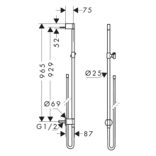 AXOR One Brausestange 0,90 m mit Wandanschluss und Brauseschlauch 1,60 m, Mattschwarz