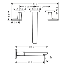 AXOR Citterio C 3-Loch Waschtischarmatur Unterputz für Wandmontage mit Auslauf 195 mm - Cubic cut, Polished Black Chrome