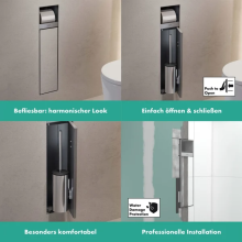 hansgrohe XtraStoris Rock Einbau Toilettenbürstenhalter mit Papierhalter und befliesbarer Tür, Edelstahl gebürstet