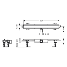 hansgrohe RainDrain Compact Komplettset Duschrinne 600 für flache Installation, Edelstahl gebürstet