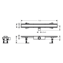hansgrohe RainDrain Compact Komplettset Duschrinne 700 für flache Installation, Edelstahl gebürstet