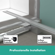 hansgrohe RainDrain Compact Komplettset Duschrinne 600 für Standardinstallation, Edelstahl gebürstet