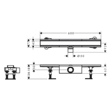 hansgrohe RainDrain Compact Komplettset Duschrinne 600 für Standardinstallation, Edelstahl gebürstet