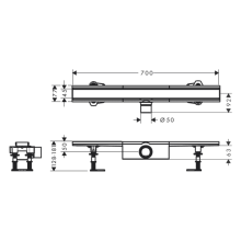 hansgrohe RainDrain Compact Komplettset Duschrinne 700 für Standardinstallation, Edelstahl gebürstet