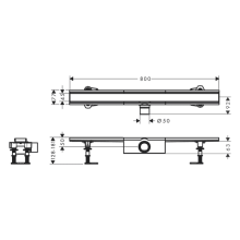 hansgrohe RainDrain Compact Komplettset Duschrinne 800 für Standardinstallation, Edelstahl gebürstet