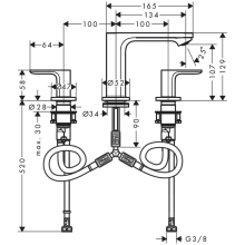 hansgrohe Rebris S 3-Loch Waschtischarmatur 110 mit Zugstangen-Ablaufgarnitur, Chrom