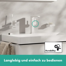 hansgrohe Tecturis E Einhebel-Waschtischmischer 210 Fine CoolStart EcoSmart+ mit Schwenkauslauf und Push-Open Ablaufgarnitur, Mattweiß