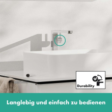 hansgrohe Tecturis E Einhebel-Waschtischmischer 240 Fine CoolStart EcoSmart+ für Aufsatzwaschtische mit Push-Open Ablaufgarnitur, Chrom