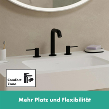 hansgrohe Tecturis S 3-Loch Waschtischarmatur 150 EcoSmart+ mit Push-Open Ablaufgarnitur, Mattschwarz