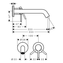 hansgrohe Tecturis S Einhebel-Waschtischmischer Unterputz für Wandmontage EcoSmart+ mit Auslauf 22,5 cm, Chrom