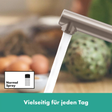 hansgrohe Zesis M33 Einhebel-Küchenmischer 150, Niederdruck/offene Warmwasserbereiter, 1jet, Edelstahl Finish