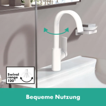 hansgrohe Vivenis Einhebel-Waschtischmischer 210 mit Schwenkauslauf und Zugstangen-Ablaufgarnitur, Mattweiß