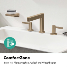 hansgrohe Finoris 3-Loch Waschtischarmatur 110 mit Push-Open Ablaufgarnitur, Brushed Bronze
