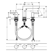 hansgrohe Finoris 3-Loch Waschtischarmatur 110 mit Push-Open Ablaufgarnitur, Brushed Black Chrome