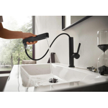 hansgrohe Finoris Einhebel-Waschtischmischer 230 mit Ausziehbrause, 2jet und Push-Open Ablaufgarnitur, Mattschwarz