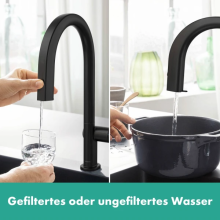 hansgrohe Aqittura M91 FilterSystem 210, Ausziehauslauf, 1jet, sBox, Starter Set, Mattschwarz