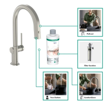 hansgrohe Aqittura M91 FilterSystem 210, Ausziehauslauf, 1jet, Starter Set, Edelstahl Finish