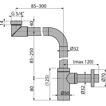 AlcaDrain Designsiphon 1 1/4"  raumsparend, Ganzmetall