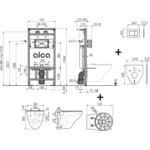 Alcadrain A108F 5:1 SET-01 Set: Montagerahmen, Ausgussbecken, Schallschutz, Gitter und Betätigungsplatte