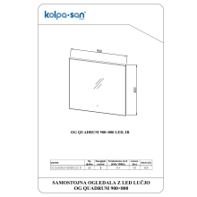 Kolpa SPIEGEL/ZUBEHÖR Rechteckiger Spiegel mit LED-Leuchte OG QUADRUM 900X800 LED, IR