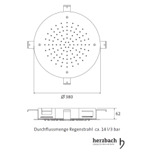 Herzbach LIVING SPA Deckeneinbau-Regenbrause Ø380mm gebürstet