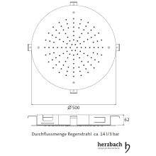 Herzbach LIVING SPA Deckeneinbau-Regenbrause Ø500mm gebürstet