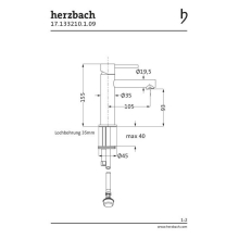 Herzbach DESIGN iX WT-Einlochbatterie S-Size ohne Ablauf Edelstahl
