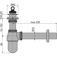 alcadrain Flaschengeruchverschluss für WT Ø32 mit Ablaufventil 5/4", Ganzmetall