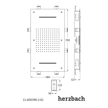 Herzbach LIVING SPA LED Deckeneinbau-Brause 700x380mm Regen/Doppelschwall poliert