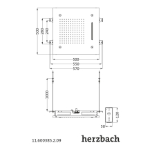 Herzbach LIVING SPA LED Deckeneinbau-Brause 500x500mm Regen/Spray/Schwall poliert