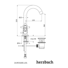 Herzbach STILO WT-Einlochbatterie M-Size mit Ablauf Chrom