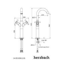 Herzbach STILO WT-Einlochbatterie XL-Size Schaft ohne Ablauf Chrom